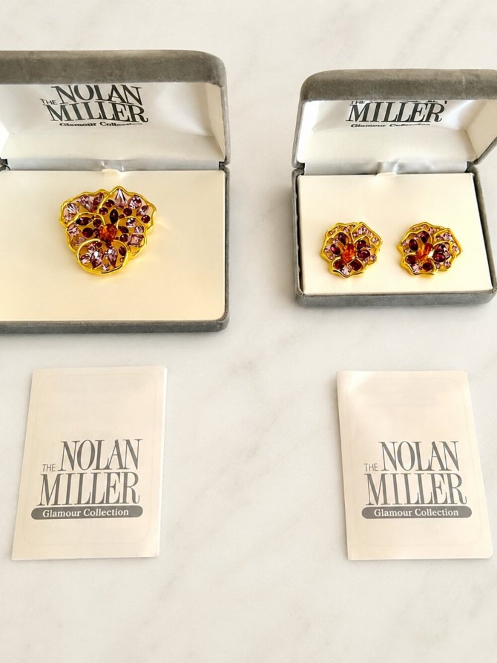 NWT Vintage Nolan Miller Pansy Flower Brooch & Clip-on Earrings
